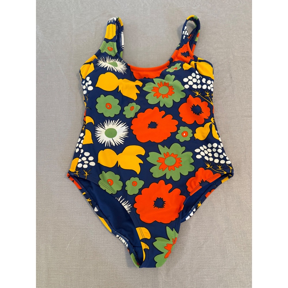 Marimekko for Target Floral One Piece Swimsuit Navy Blue Orange Green Small